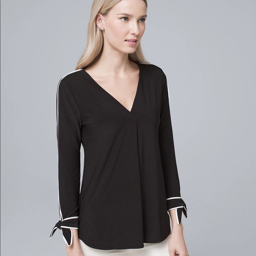 Bow-Cuff Contrast Blouse NWT